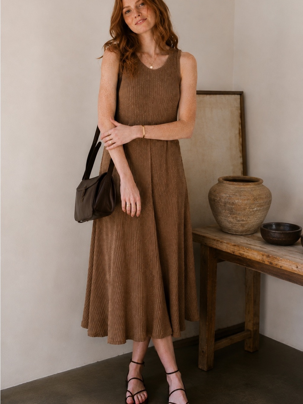 Everlane Rib-Knit A-Line Organic Cotton Midi Tank Dress • XS